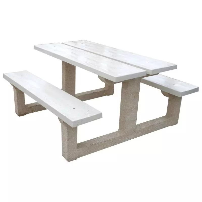 Table avec bancs intégrés en béton blanc