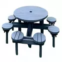 Table de pique-nique en bois ronde avec 8 tabourets intégrés