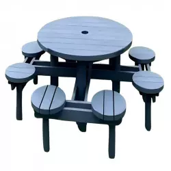 Table de pique-nique en bois ronde avec 8 tabourets intégrés