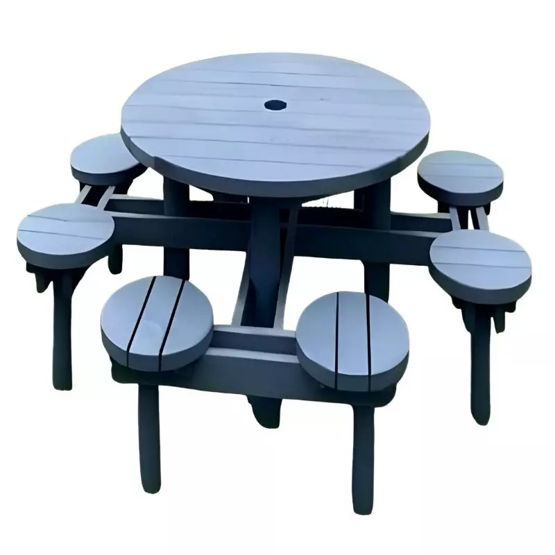 Table de pique-nique en bois ronde avec 8 tabourets intégrés