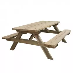 Table de pique-nique en bois avec bancs intégrés
