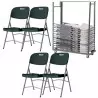 Chaises pliantes en plastique grises et chariot de transport en promo
