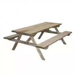 Table de pique-nique en bois avec bancs intégrés