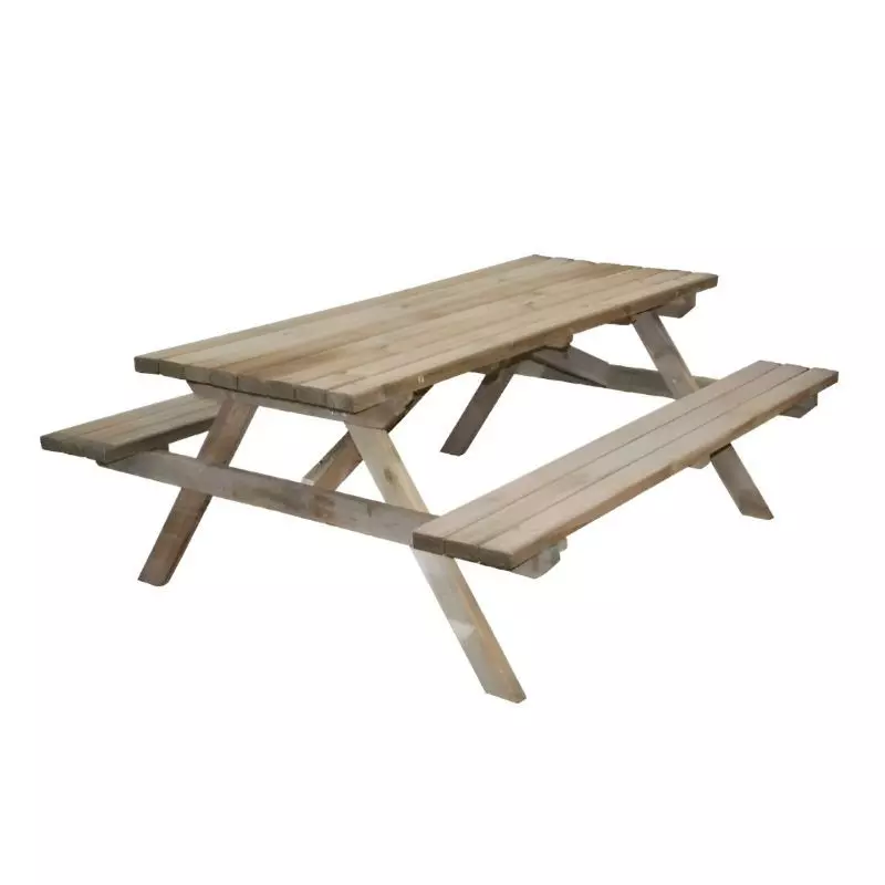 Table de pique-nique en bois avec bancs intégrés