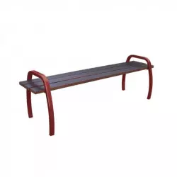 Banquette publique pied acier rouge assise bois Banquette publique pied acier rouge assise bois