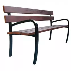 Banc urbain en bois et métal, avec accoudoirs
