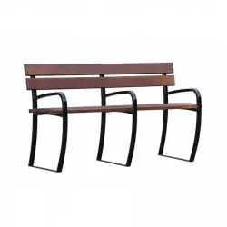 Banc public pour sénior en bois et métal avec 3 accoudoirs
