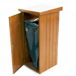 Poubelle béton aspect bois avec porte arrière pour vidange simplifiée