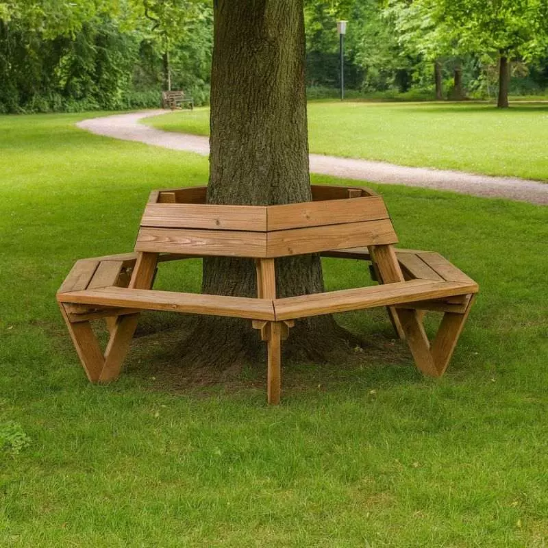 Banc circulaire en bois pour aménagement extérieur
