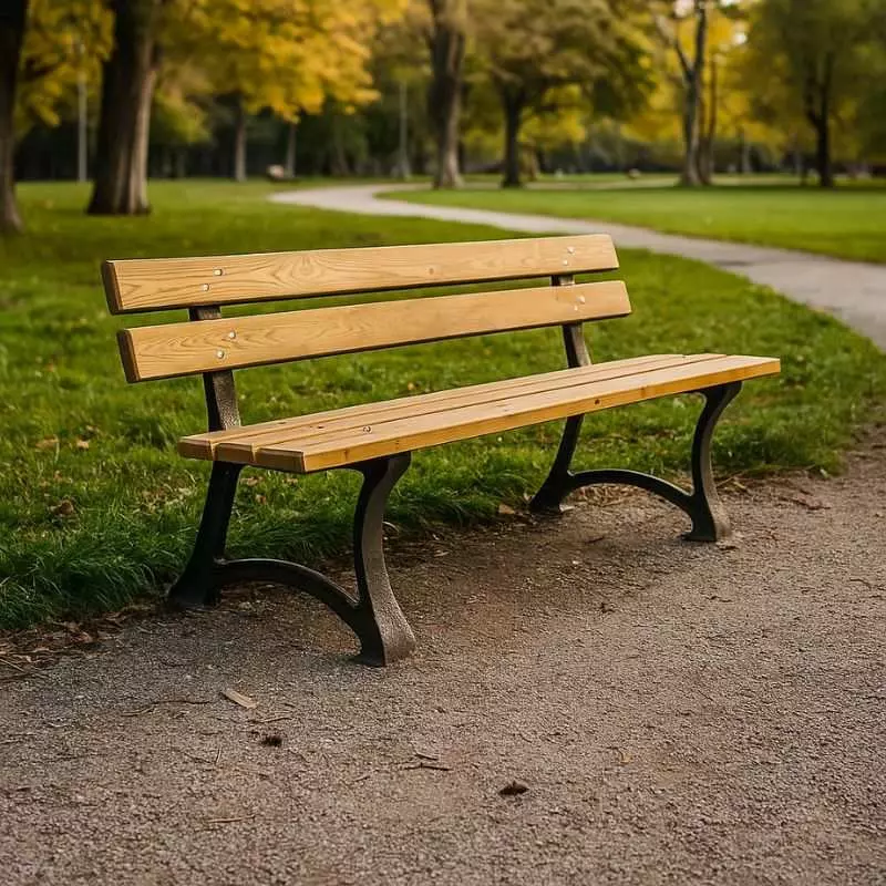 Banc en bois extérieur 5 lames de pin et pieds en fonte Banc en bois extérieur 5 lames de pin et pieds en fonte