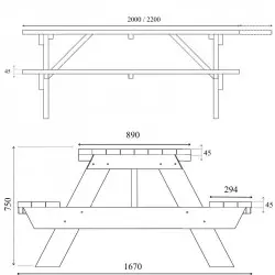 Dimensions table pique nique en bois sardaigne Dimensions table pique nique en bois sardaigne