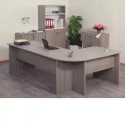 Bureau professionnel avec retour en mélaminé driftwood