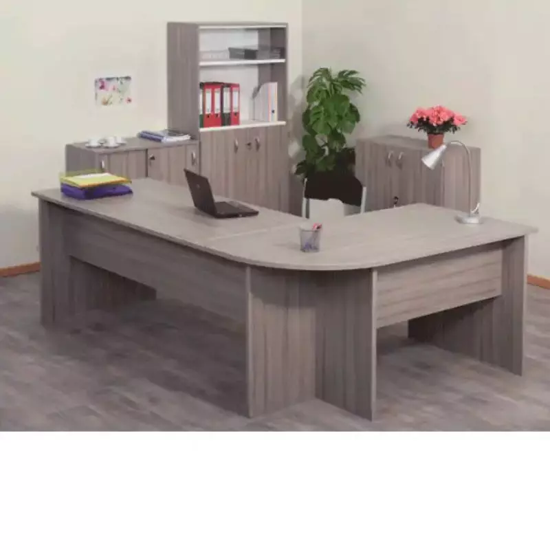 Bureau professionnel avec retour en mélaminé driftwood