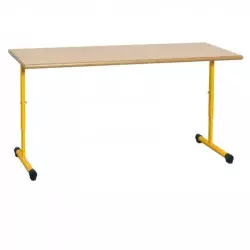 Table scolaire 2 places, réglable, piétement jaune