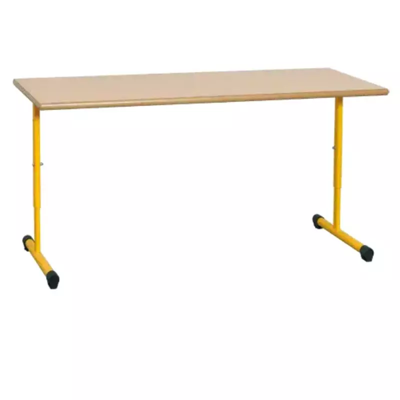 Table scolaire 2 places, réglable, piétement jaune