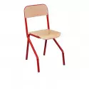 Chaise de lycée piétement rouge, dossier et assise multiplis hêtre Chaise de lycée piétement rouge, dossier et assise multiplis hêtre