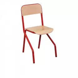 Chaise de lycée piétement rouge, dossier et assise multiplis hêtre Chaise de lycée piétement rouge, dossier et assise multiplis hêtre
