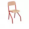 Chaise de lycée piétement rouge, dossier et assise multiplis hêtre Chaise de lycée piétement rouge, dossier et assise multiplis hêtre