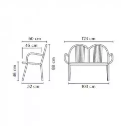 Dimensions du banc acier extérieur 2 places