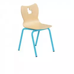 Chaise coque pour maternelle motif "chat" piétement bleu clair