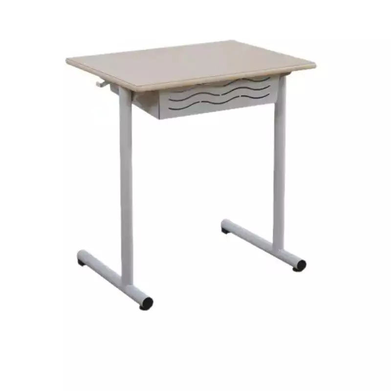 Table scolaire 1 place plateau mélaminé, structure acier gris, avec casier