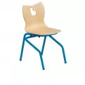 Chaise d'école maternelle coque multiplis hêtre et piétement bleu