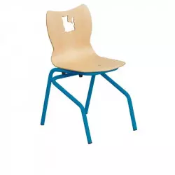 Chaise d'école maternelle coque multiplis hêtre et piétement bleu
