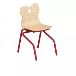 Chaise coque pour école maternelle, multiplis hêtre et acier peint en rouge