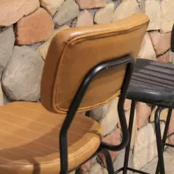 Tabouret professionnel bar avec dossier en cuir synthétique marron