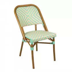 Chaise bistrot en rotin crème et vert d'eau