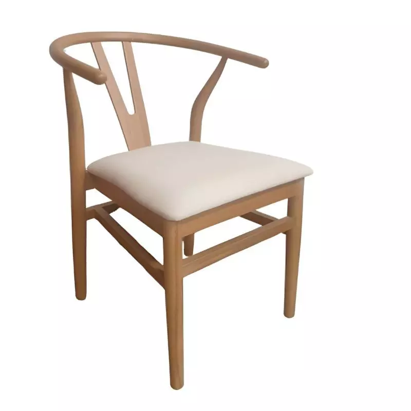 Chaise de salle CHR en bois de hêtre vernis et coussin amovible en lin