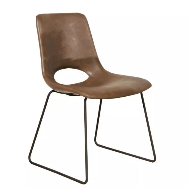 Chaise de salle de restaurant acier et cuir synthétique marron