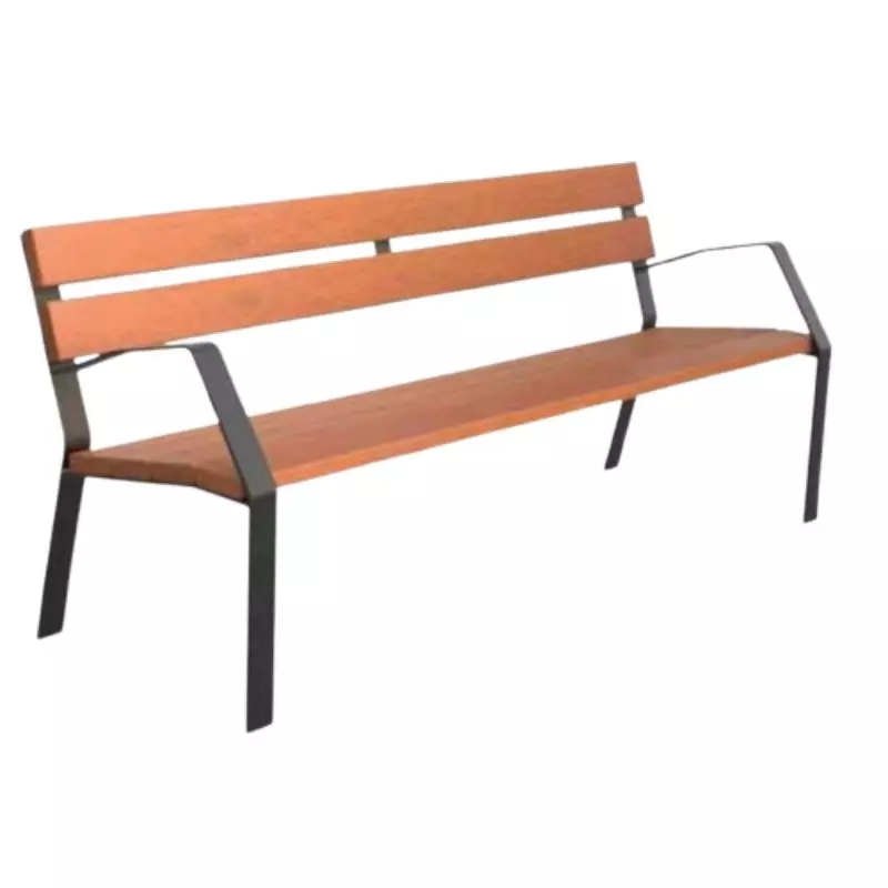 Banc urbain 6 lames acier et bois exotique