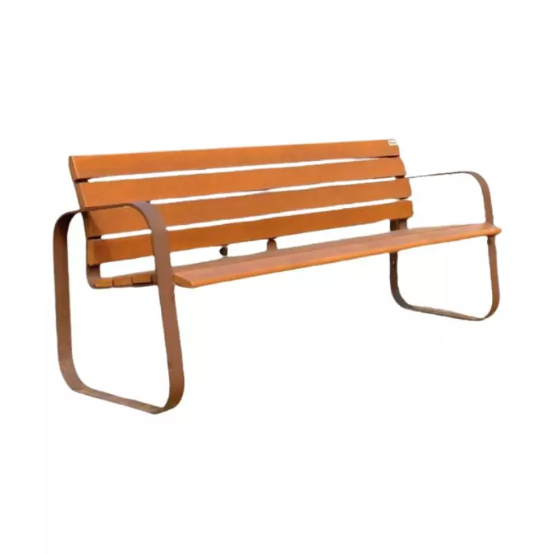 Banc de ville avec lames en bois exotique