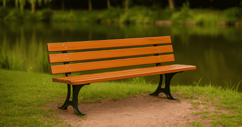 banc public en bois avec pieds en fonte