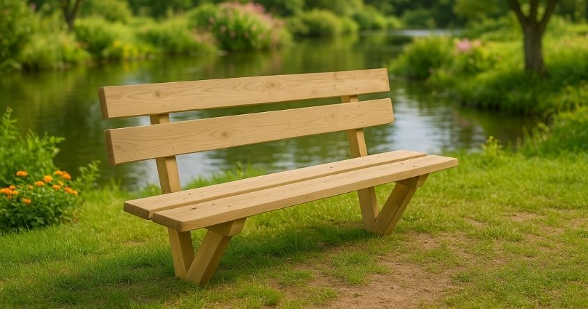 banc urbain en bois près d'une rivière