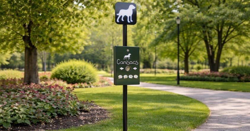 borne propreté canine dans un parc urbain