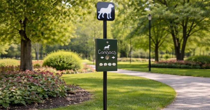 borne propreté canine dans un parc urbain
