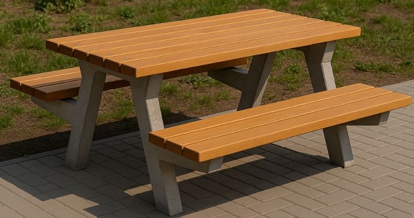 table pique nique en bois et béton